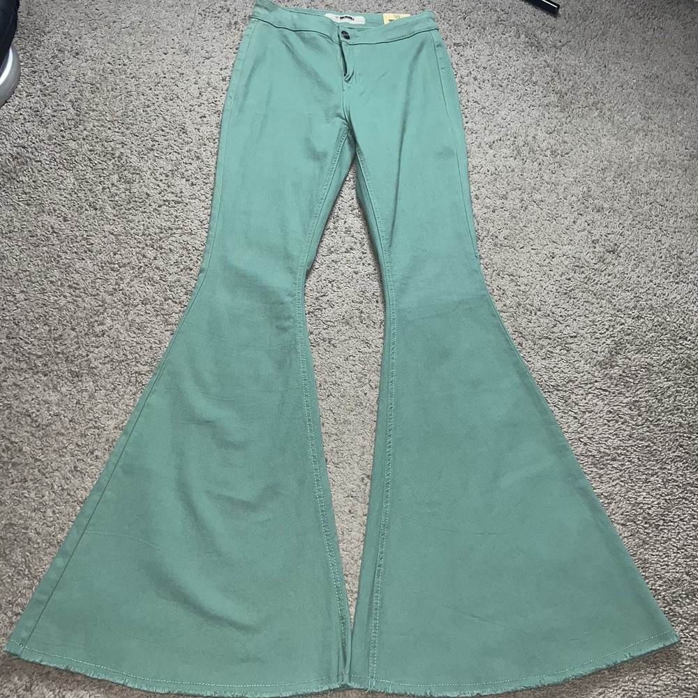 NWT Rock & Roll Denim Bargain Button Bell Jeans Teal Flare Womens 30x34